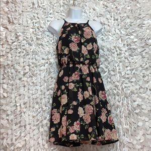 Blue rain (s) Black/white/pink rose  halter dress